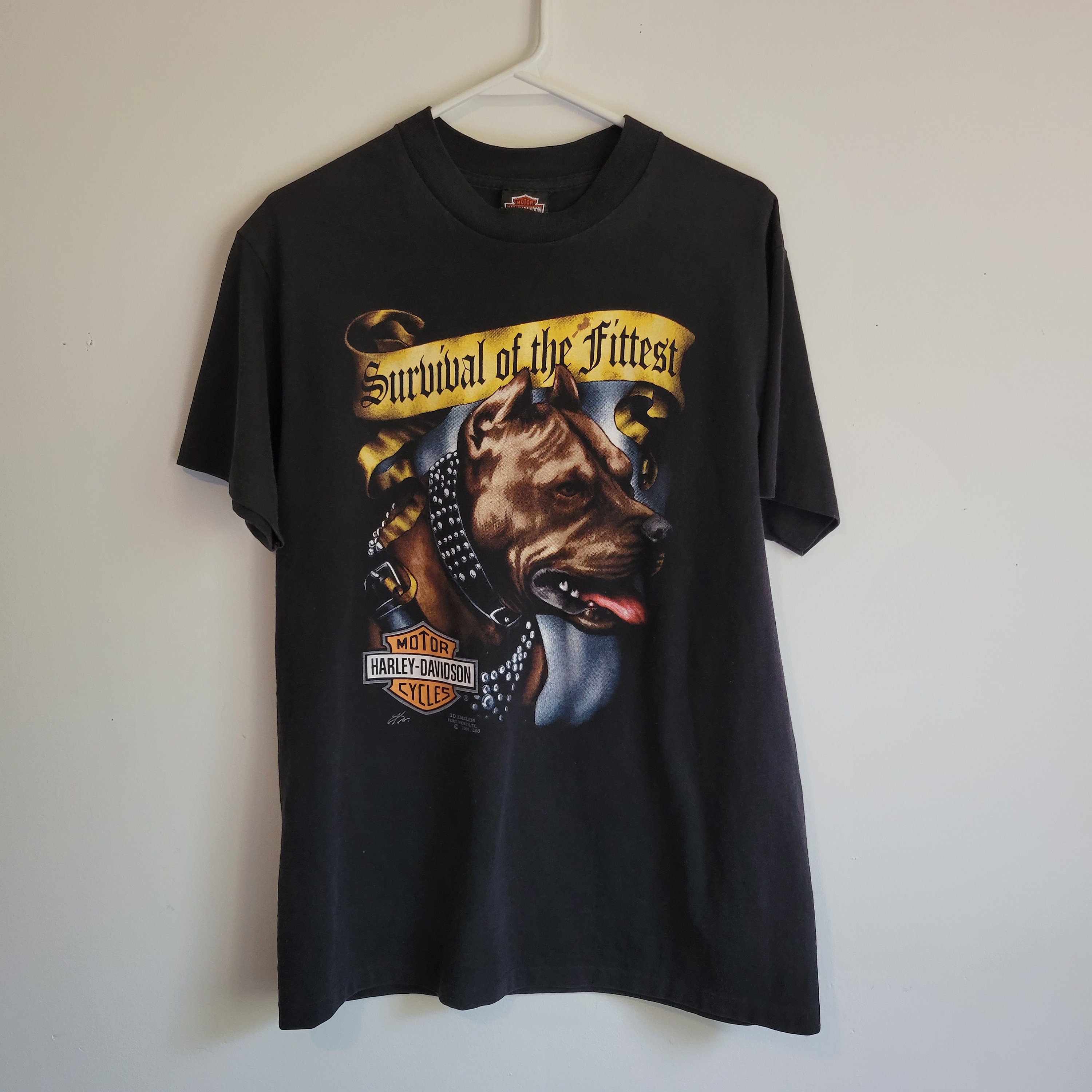 Vintage Harley Davidson T-Shirt Survival of The Fittest Pitbull