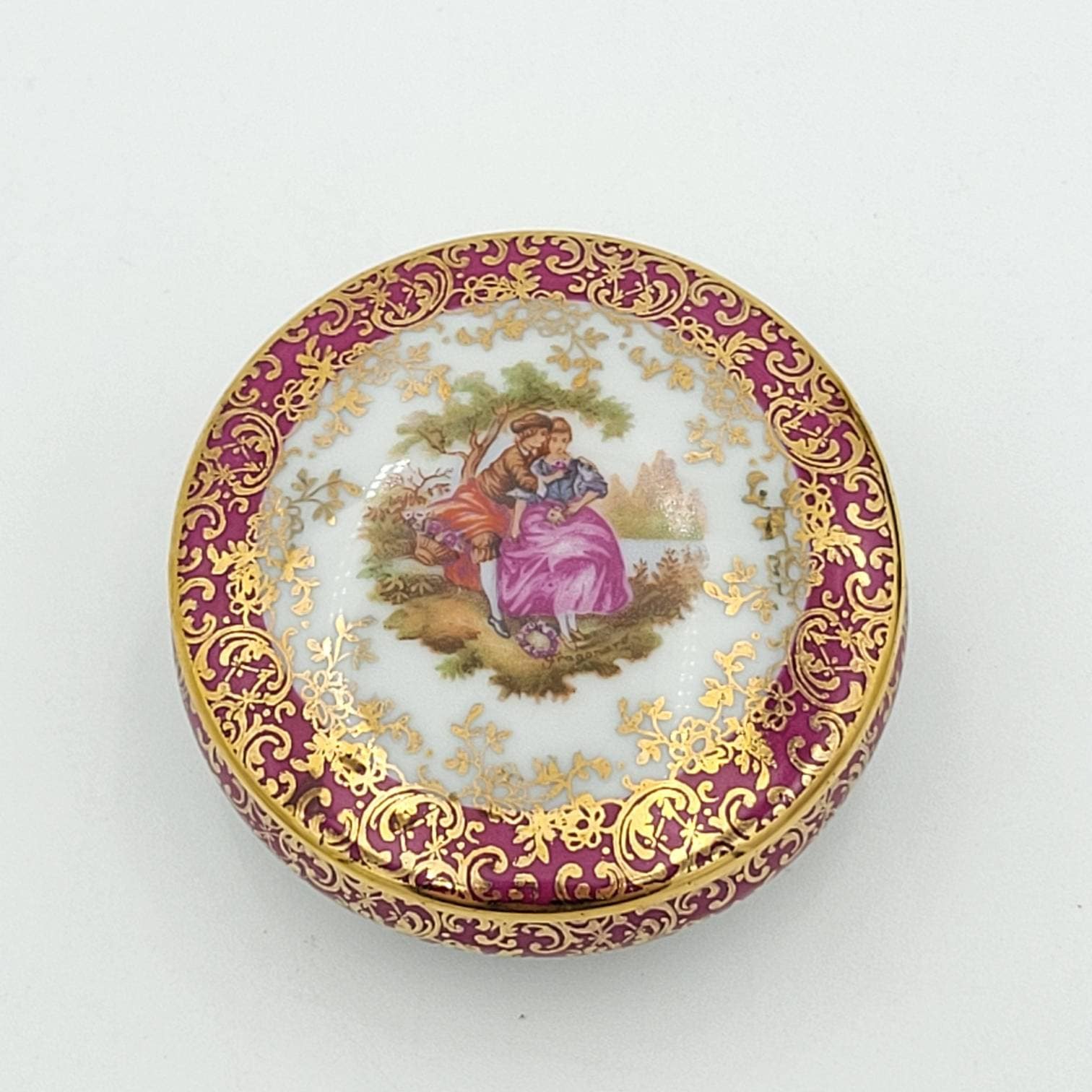 Limoges Castel Round Trinket Box Courting Couple Cranberry and - Etsy