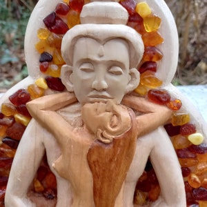Buddha YabYum in Amber, unique wooden sculpture, Amber Art, decoration, practice, tantra, sacred union, sacred marriage, Kuntuzangpo