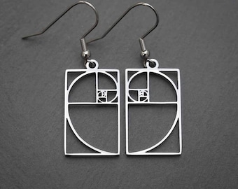 Fibonacci Spiral Earrings | Golden Ratio, Math Science Physics Jewelry, STEM Gift for a Mathematician, Mathematics Teacher, or Maths Student
