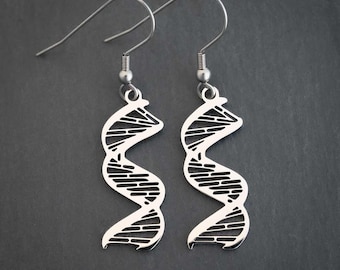 Silver DNA Charm Dangle Earrings - Double Helix Science Jewelry, Teacher Gifts, Personalized Biology-Themed Earrings - View #6