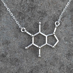 Caffeine Necklace | Science Neuroscience Biology Jewelry Gift, Molecule Neurotransmitter, Unique Gift for a Coffee Chocolate or Tea Lover
