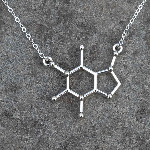 Caffeine Necklace | Science Neuroscience Biology Jewelry Gift, Molecule Neurotransmitter, Unique Gift for a Coffee Chocolate or Tea Lover