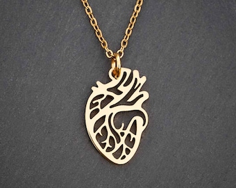 Anatomical Heart Necklace | Science Biology Medicine Cardiology Anatomy Jewelry, Unique STEM Pendant Gift for Nurse or Doctor, Inspirational
