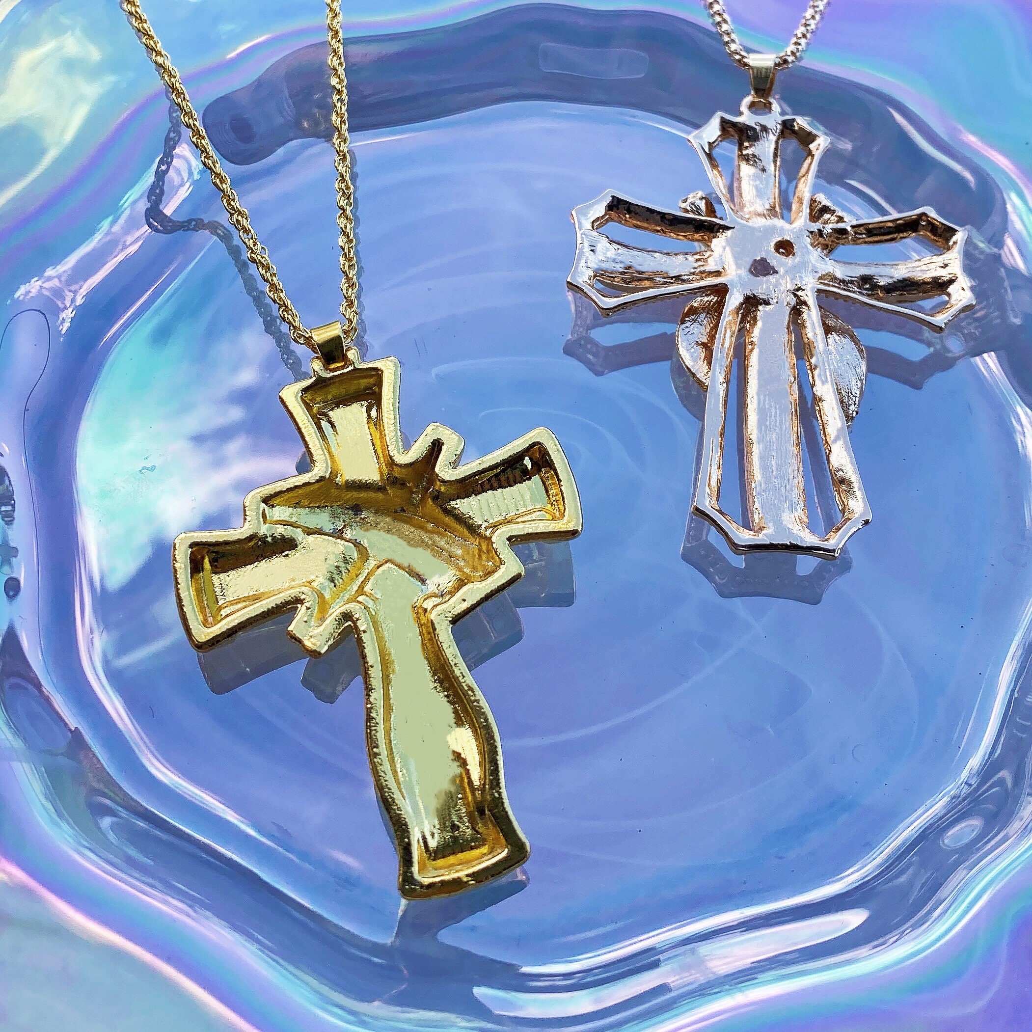 Dainty Cross Necklace Crystal Cross Necklace Baptism Holy Etsy