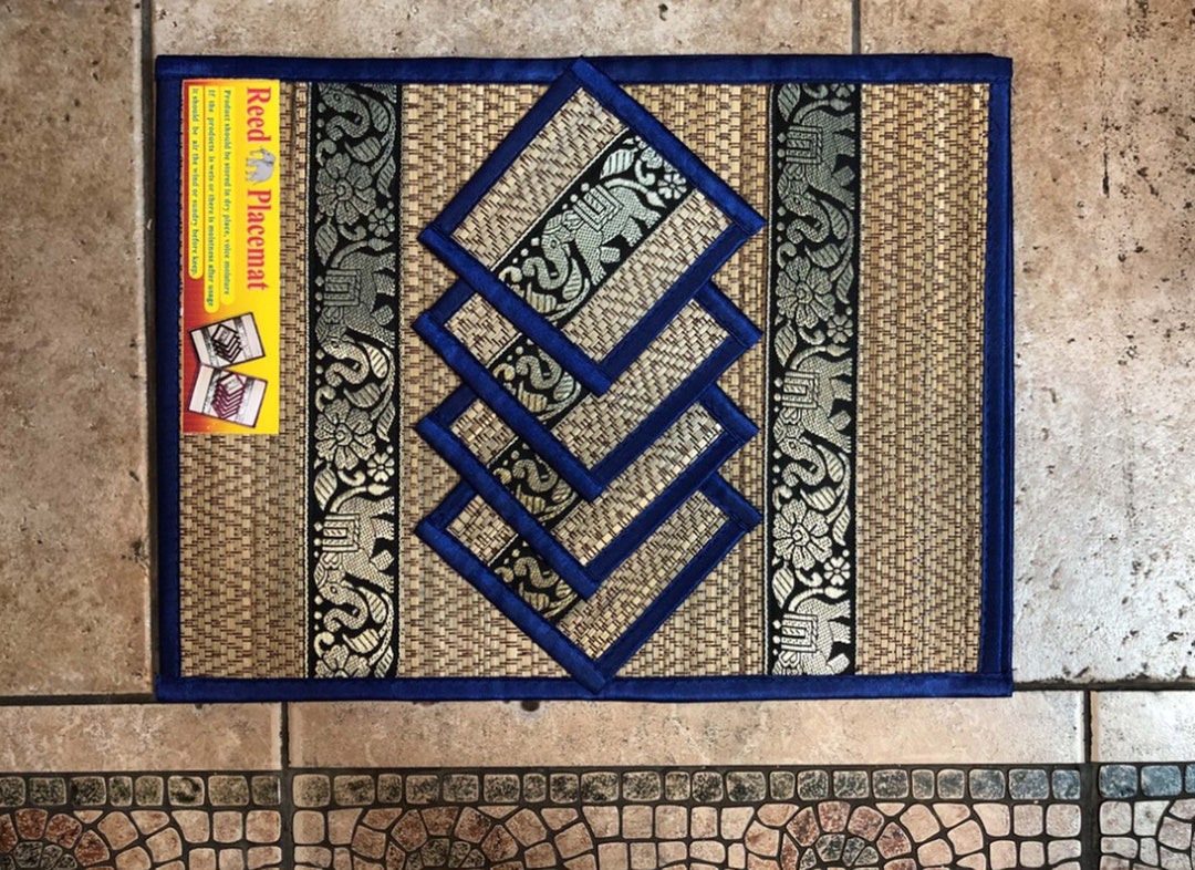5 Set of 4 Pcs. Placemats and Coasters Made From Reed Mats, Thai