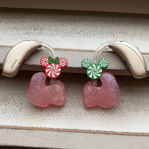 Hearing Aid Charms | Magical Mouse Christmas Candy Cane Hearing Aid Whimsy Set | Hearing Aid Jewelry | Earrings | Hearing Aid Accessories