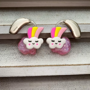 Hearing Aid Charms | Cloud Rainbow Hearing Aid Whimsy Set | Hearing Aid Jewelry | Hearing Aid Earrings | Hearing Aid Accessories