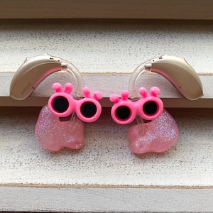 Hearing Aid Charms | Pink Bunny Sunglasses Whimsy Set | Easter | Hearing Aid Jewelry | Hearing Aid Earrings | Accessories