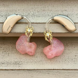 Hearing Aid Charms | Gold Spider Bauble Hearing Aid Whimsy Set | Adults Kids | RIC BTE Hearing Aid Jewelry | Earrings | Accessories