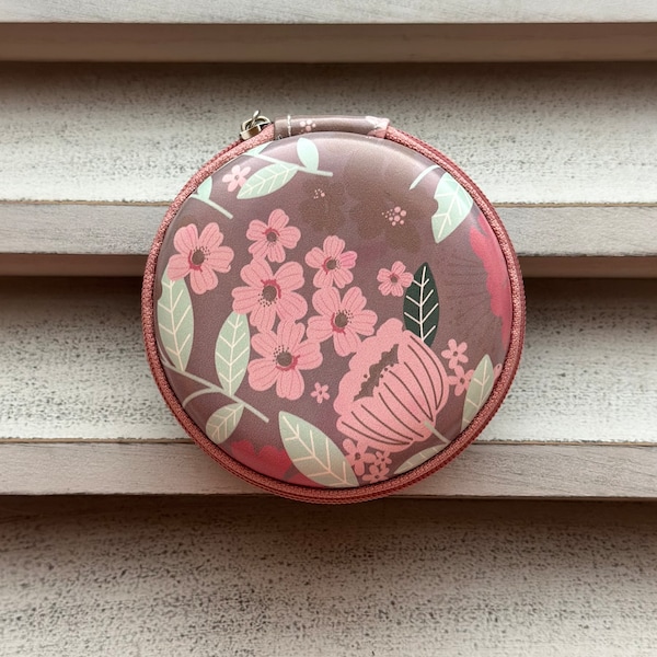 Hearing Aid Case | Taupe Pink Floral Print Case for Hearing Aids | Hearing Aid Storage