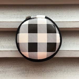 Hearing Aid Case | Black and White Gingham Plaid Zipper Case for Hearing Aids | Adults Kids | Hearing Aid Storage | Accessories