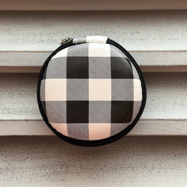 Hearing Aid Case | Black and White Gingham Plaid Zipper Case for Hearing Aids | Hearing Aid Storage