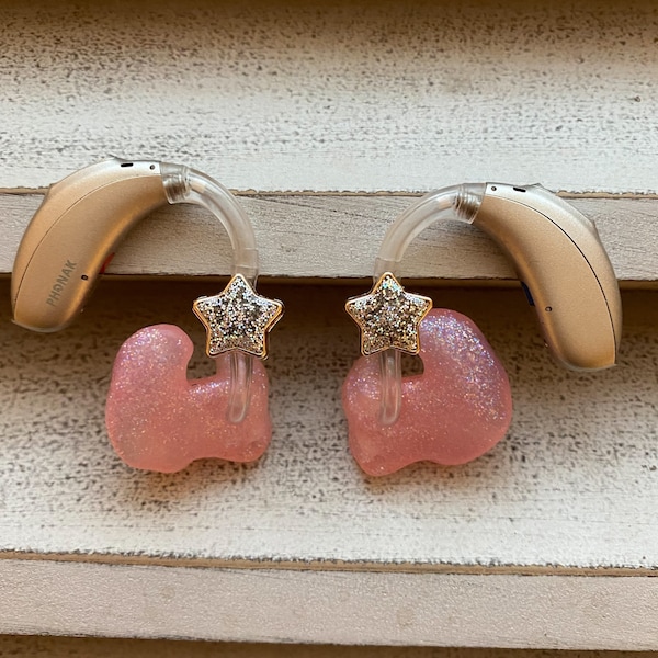 Hearing Aid Charms | Glitter Stars Hearing Aid Whimsy Set | RIC BTE Hearing Aid Jewelry | Hearing Aid Earrings | Accessories