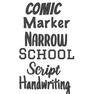 Peut inclure: Une collection de styles de polices, y compris Comic, Marker, Narrow, School, Script et Handwriting.