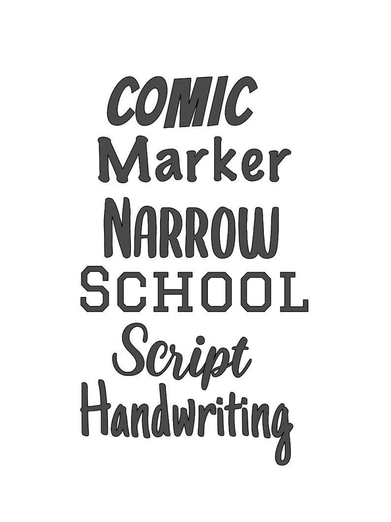 Peut inclure: Une collection de styles de polices, y compris Comic, Marker, Narrow, School, Script et Handwriting.