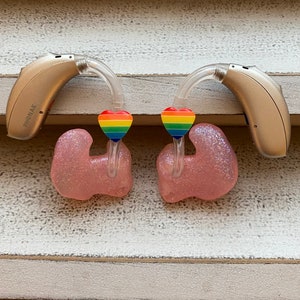 Hearing Aid Charms | Rainbow Heart Hearing Aid Whimsy Set | Adults Kids | RIC BTE | Jewelry | Earrings | Accessories | Gift