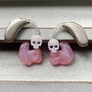 Hearing Aid Charms | Halloween Sparkle Skull Hearing Aid Whimsy | Adults Kids | RIC Wire | BTE Tube | Jewelry Earrings Accessories | Gift