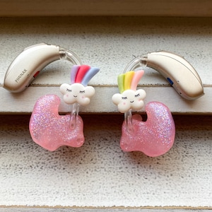 Cloud Rainbow Hearing Aid Charms: Whimsy Jewelry Set