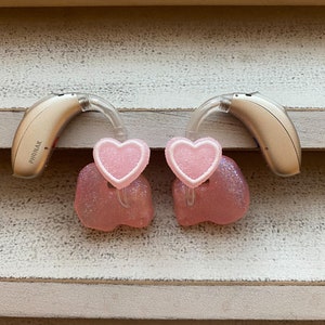 Hearing Aid Charms | Pink Valentine Heart Hearing Aid Whimsy Set | Hearing Aid Jewelry | Hearing Aid Earrings | Hearing Aid Accessories