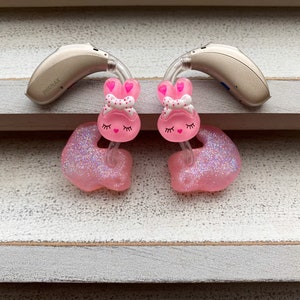 Hearing Aid Charms | Pink Bunny Whimsy Set | Easter | Hearing Aid Jewelry | Hearing Aid Earrings | Accessories