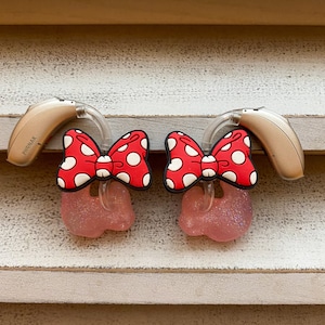 Hearing Aid Charms | Miss Mouse Polka Dot Bow Hearing Aid Whimsy Set | Hearing Aid Jewelry | Hearing Aid Earrings | Hearing Aid Accessories