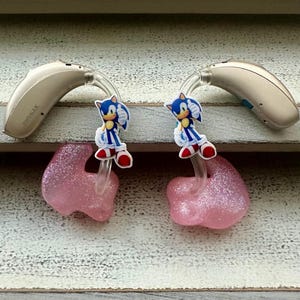 Hearing Aid Charms | Blue Hedgehog Hearing Aid Whimsy Set | Video Game | Adults Kids | RIC BTE | Jewelry | Earrings | Accessories | Gift
