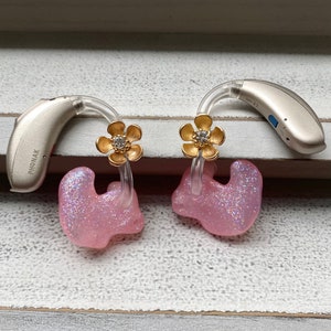 Hearing Aid Jewelry | Gold Flower Bauble Hearing Aid Whimsy | RIC BTE Hearing Aid Earrings | Hearing Aid Charms | Accessories