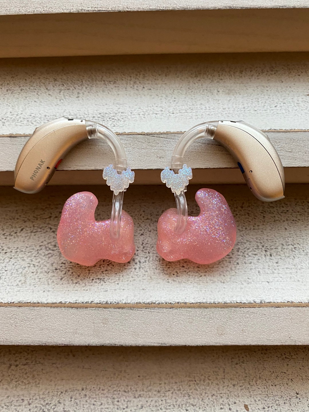 Hearing Aid Charms Pixel Sparkle Heart Hearing Aid Whimsy Set RIC BTE