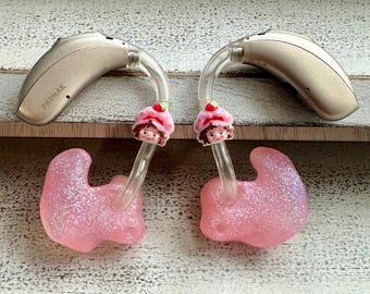 Hearing Aid Charms | Strawberry Girl Cartoon Hearing Aid Whimsy Set | Adults Kids | BTE RIC | Jewelry | Earrings | Accessories | Gift