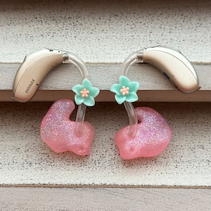Hearing Aid Charms | Tropical Flower Pink White Blue Whimsy Set | Hearing Aid Jewelry | Hearing Aid Earrings | Accessories