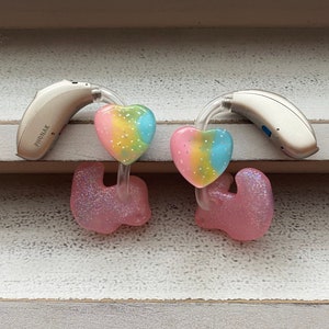 Hearing Aid Charms | Tie Dye Sparkle Heart Hearing Aid Whimsy Set | Hearing Aid Jewelry | Hearing Aid Earrings | Hearing Aid Accessories