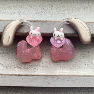 Hearing Aid Charms | Valentine Heart Bunny Hearing Aid Whimsy Set | Hearing Aid Jewelry | Hearing Aid Earrings | Hearing Aid Accessories