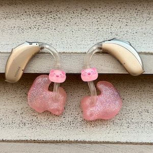 Hearing Aid Charms | Cute Pink Pig Hearing Aid Whimsy Set | Adults Kids | RIC BTE | Hearing Aid Jewelry | Hearing Aid Earrings | Hearing Aid