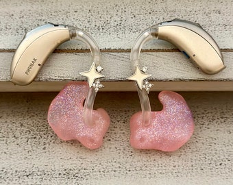 Hearing Aid Charms | Silver Stars Hearing Aid Whimsy Set | Celestial | RIC BTE Hearing Aid Jewelry | Earrings | Accessories | Adults Kids