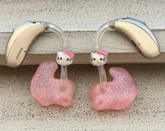 Hearing Aid Charms | Kawaii Bow Glitter Kitty Cat Hearing Aid Whimsy | Hearing Aid Jewelry | Hearing Aid Earrings Hearing Aid Accessories