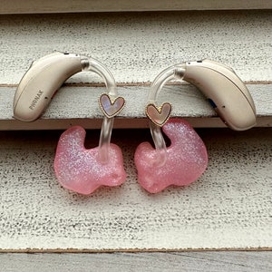 Ciondoli per apparecchi acustici / Set di accessori per apparecchi acustici a forma di cuore in abalone dorato / Adulti Bambini / RIC BTE / Gioielli / Orecchini / Accessori / Regalo
