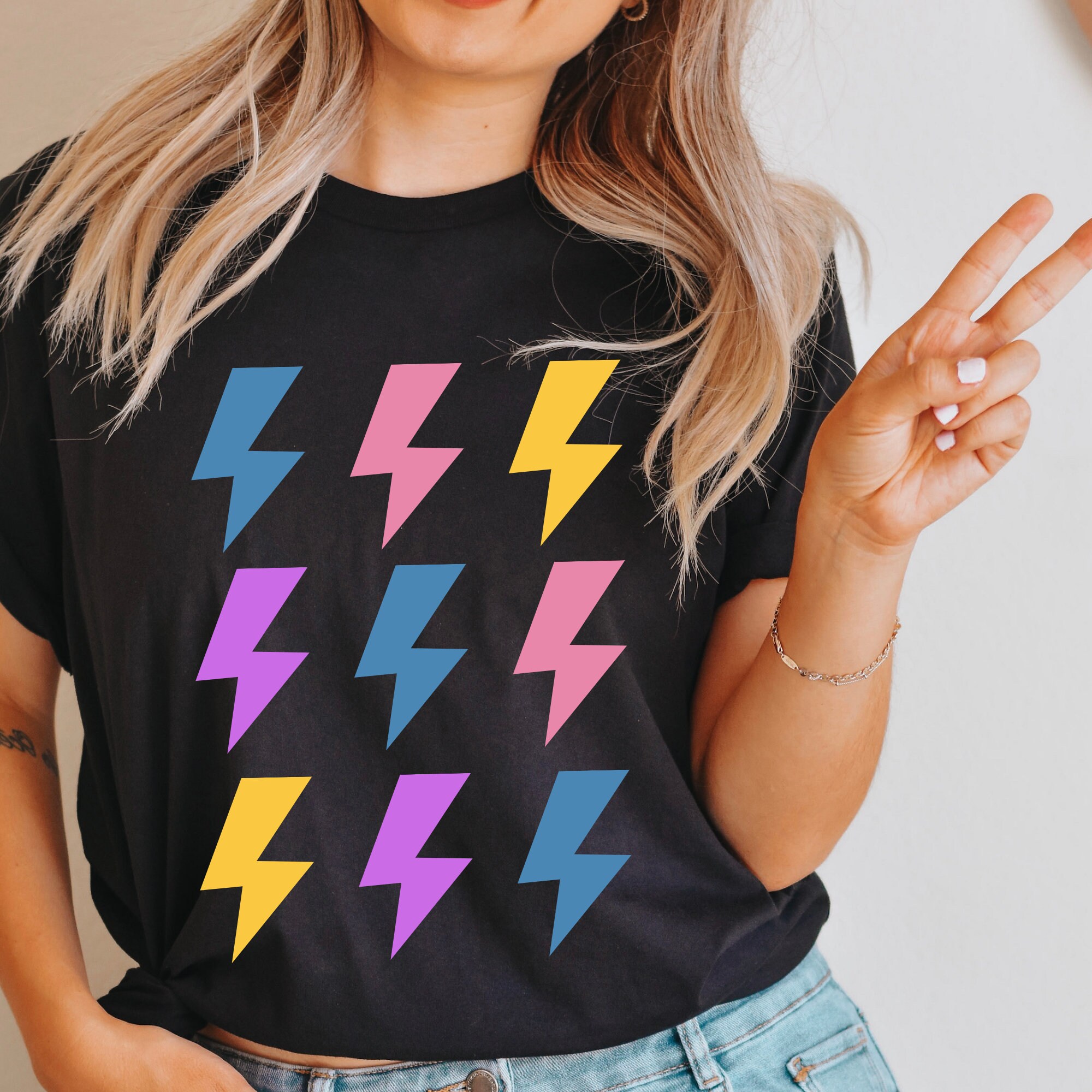 Lightning Bolt Graphic Tee Lightning Shirts for Women Rocker Etsy
