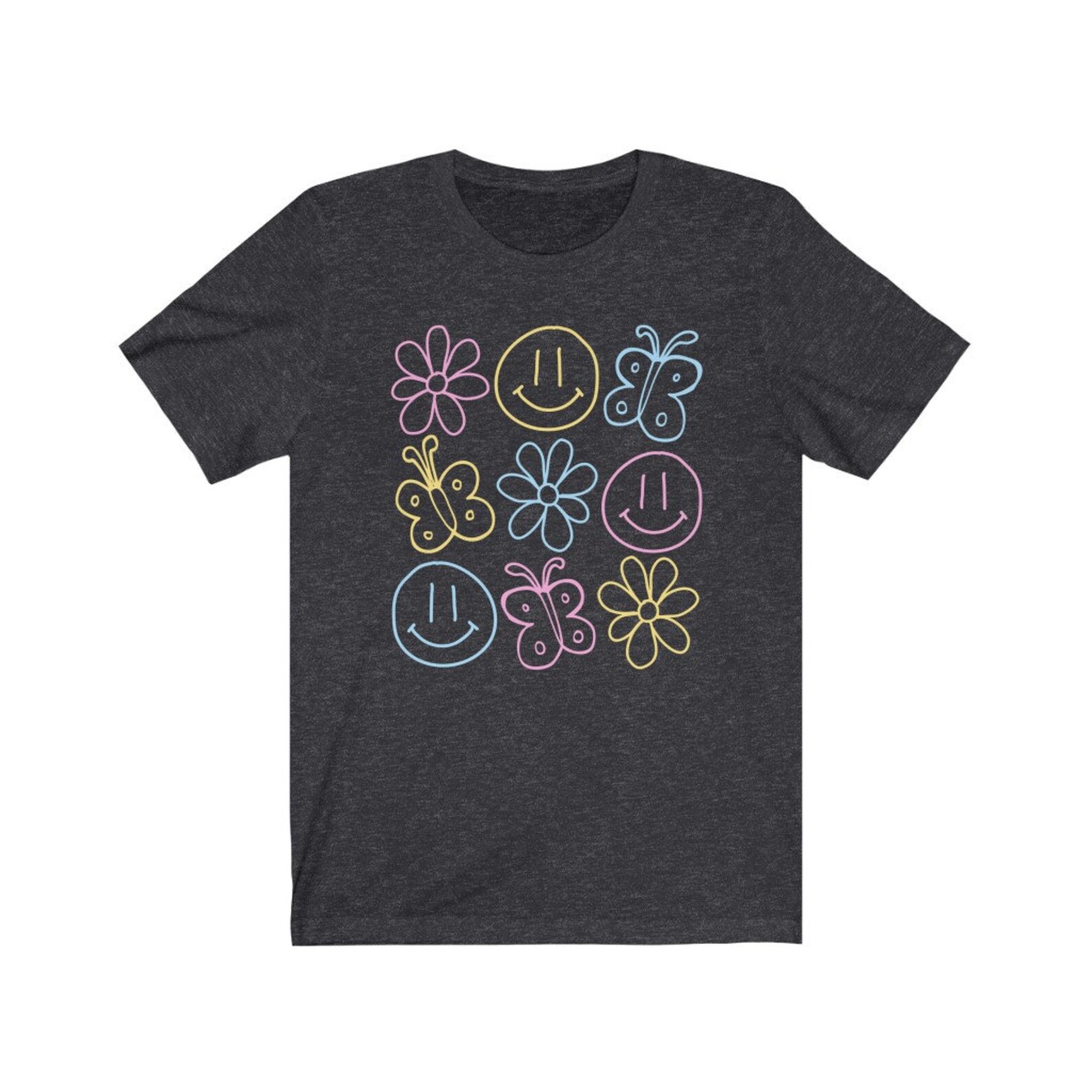 Retro Smiley Face Flower TShirt Butterfly Shirt for Women Etsy