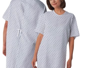 2 Pack - Hospital Gown 45x63, Fits Up to XXL, Twill, White with Blue Diamonds, Tie Closures in Back