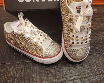 womens white and rose gold converse