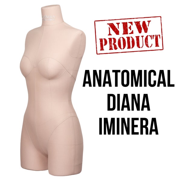 Dress form ANATOMICAL Diana Iminera, Construction lines, Fully pinnable, Professional sewing mannequin, Female torso