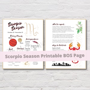 Scorpio Season 2 page book of shadows printable. Astrology Scorpio Printable. Scorpio Correspondence Printable.