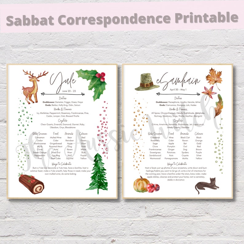 Printable Wheel of the Year Sabbats Correspondence Book of Shadow ...