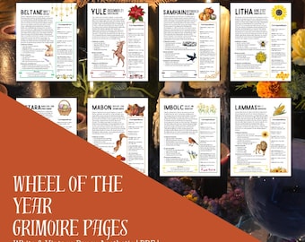 Printable Wheel of the Year Sabbats Correspondence Book of Shadow Printable. Grimoire. Witchcraft. Pagan.