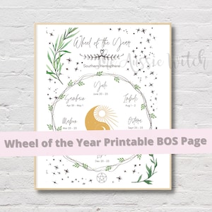 Wheel of the Year printable grimoire page. Book of shadows printable. Witchcraft printables.