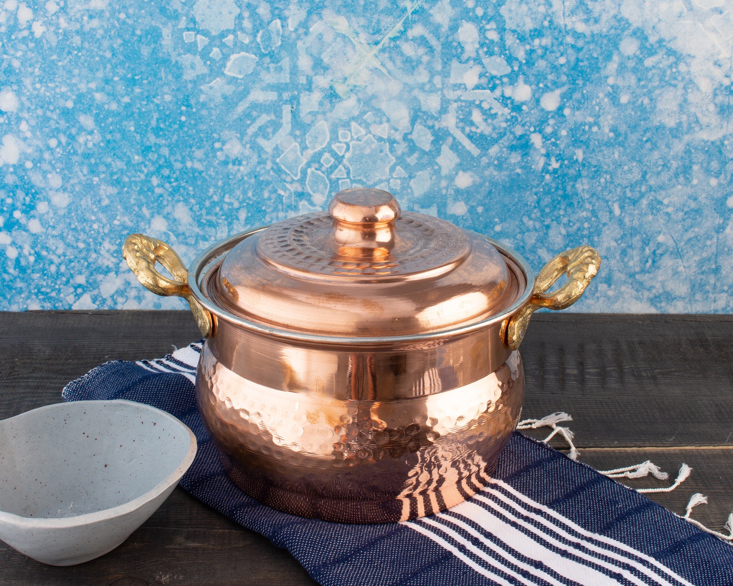 Hammered Copper Pan With Lid Copper Pot Copper Cooking Pot Etsy