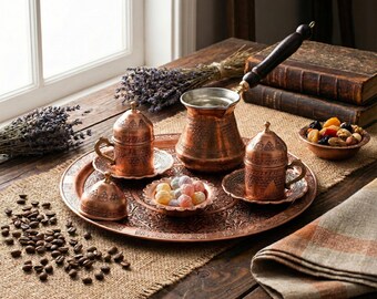 Handmade Hammered Copper Turkish Coffee Set, Ottoman Style - Etsy