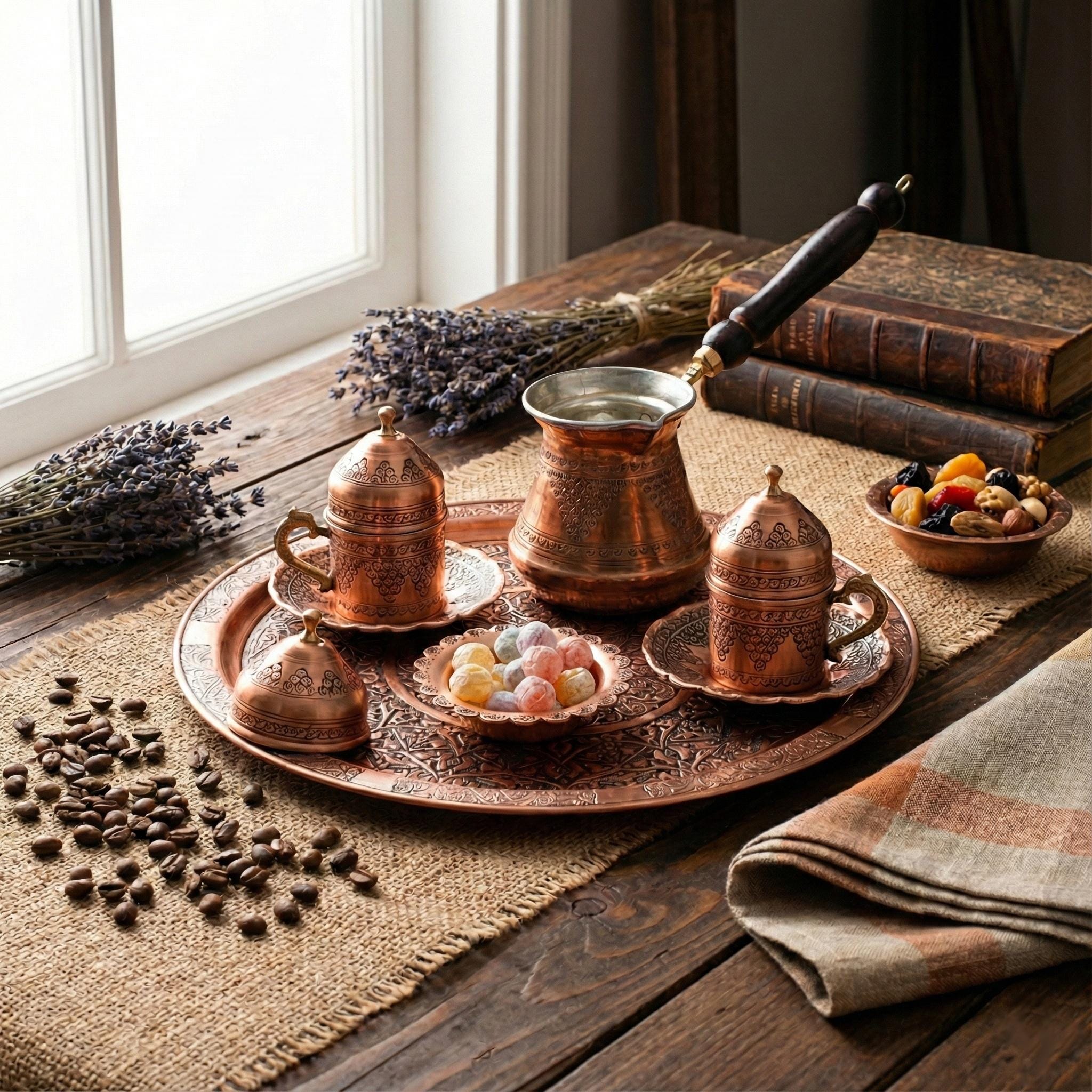 Handmade Hammered Copper Turkish Coffee Set, Ottoman Style - Etsy