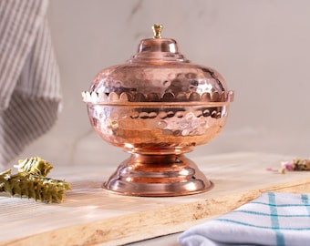 Handmade Hammered Copper Pedestal Bowl: Ottoman Sugar Dish, Jewelry Box
